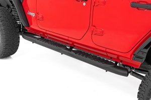 Jeep Wrangler JL Unlimited Oval Nerf Steps - Rough Country - Black - '18-'23